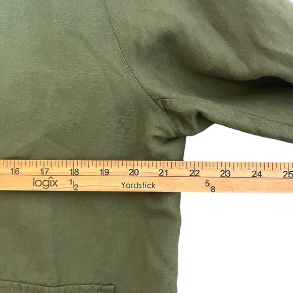 Linen Jacket Womens Large Olive Army Green Lagenlook Utility Blazer Fall Loft - Picture 8 of 9